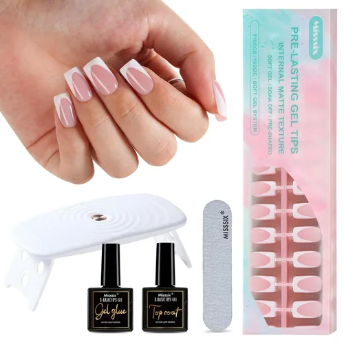Vista 12 de Misssix Kit de uñas postizas a presión con punta francesa, 150 uñas C-Pink KIT FT-02