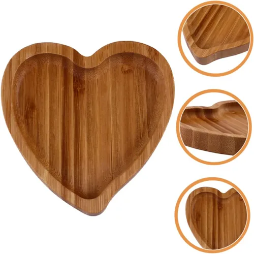 Vista 5 de Hemoton Elegante bandeja de madera con diseño de corazón para servir platos reutilizables para pan de dulces de frutas para decoración de cocina