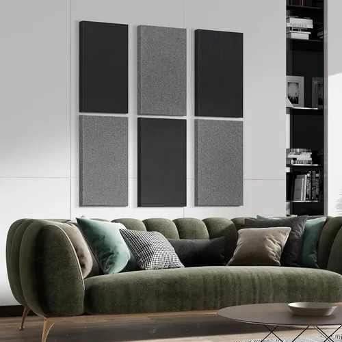 Vista 2 de Panel de pared de fibra de vidrio de 23.62 x 11.81 x 2 pulgadas, paquete de 4 paneles acústicos, paneles acústicos absorbentes de sonido para Negro