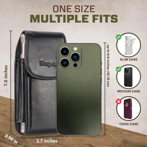 Vista 3 de Funda de cuero genuino para teléfono celular para iPhone 16 Pro Max 15 Pro Max 14 Pro Max 13 Pro Max Samsung Galaxy A15 S25 Edge S24+ S23+ Funda
