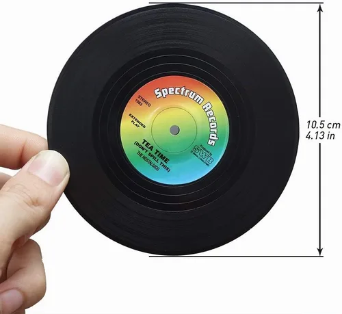 Vista 6 de homEdge Posavasos para discos de vinilo, 6 piezas de posavasos de vinilo de estilo retro