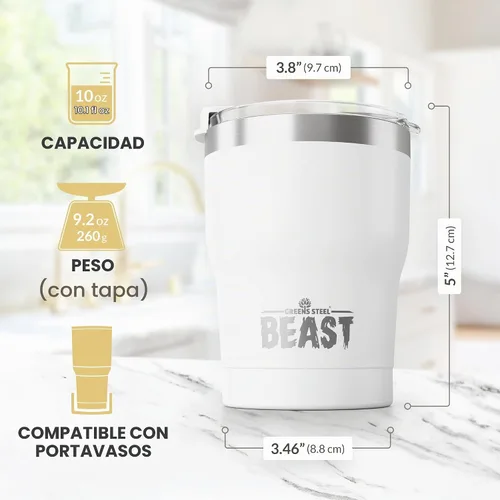 Vista 6 de Beast Vaso de 10 oz de Acero Inoxidable con Aislamiento al Vacío para Café y Hielo de Doble Pared Termo de Viaje (Blanco Ártico)