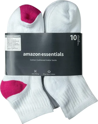 Vista 4 de Tienda Essentials Women's Cotton Lightly Cushioned Ankle Socks, 10 Pairs