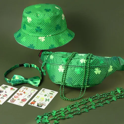 Vista 7 de Wigood Collares del día de San Patricio con cubierta de trébol verde, sombrero superior, collares de cuentas metálicas para disfraces de fiesta