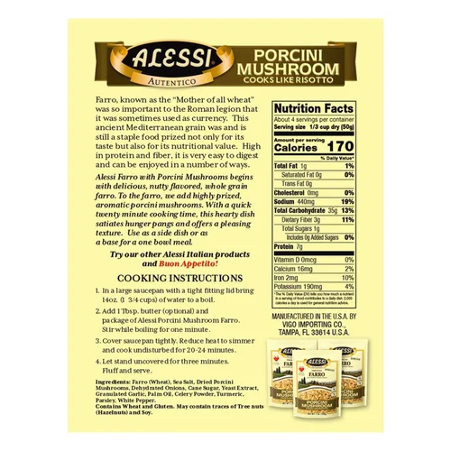 Vista 5 de Alessi Autentico, grano de farro romano premium sazonado, se cocina como risotto, saludable para el corazón, fácil de preparar, 7 onzas