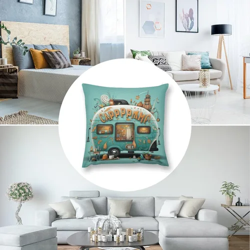 Vista 5 de Fundas de almohada estilo campista con diseño de casa rural, estilo campista, estilo vintage, cuadrada, para sofá, sala de estar, dormitorio