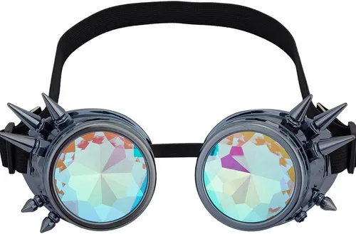 Vista 8 de Gafas caleidoscopio para raves trippy psicodélico steampunk con lentes de cristal de difracción de prisma arcoíris
