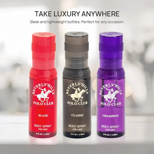 Vista 5 de Beverly Hills Polo Club Set de regalo de spray corporal de lujo para hombre, 3 aromas de colonia de diseñador de 3 x 3 onzas para una frescura
