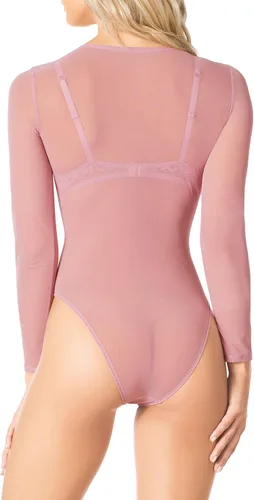 Vista 2 de MayMaya - Body sexy de malla transparente de manga larga para mujer