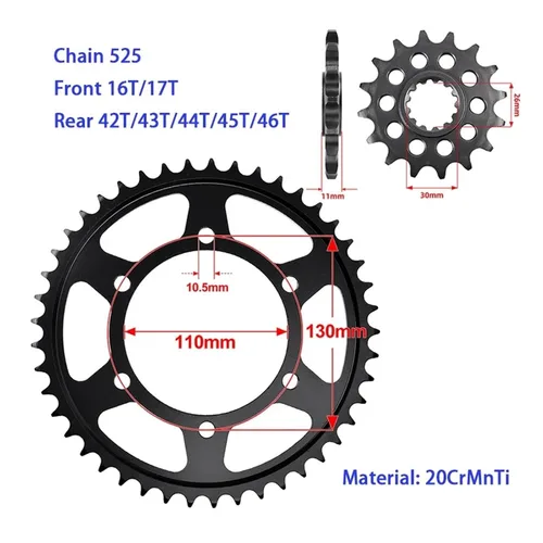 Vista 3 de Front Rear Sprocket Compatible with Yamaha MT/FZ/FJ-07/08/10 YZFR7 YZF690 XTZ690 XSR700 MTN1000 XTZ/YZF/XSR/MTN/MTM 690 700 850 890 1000 525(525 15T