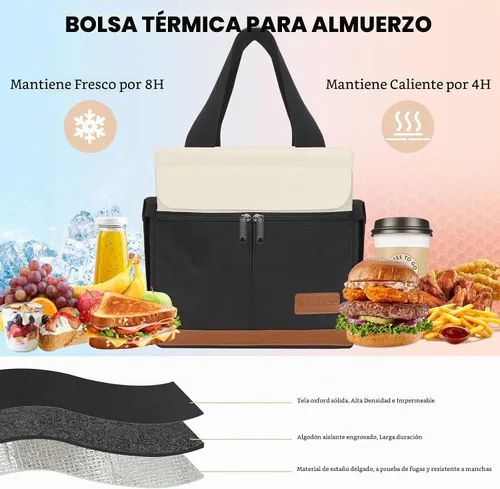 Vista 3 de Joymee Lonchera para hombres, bolsa de almuerzo aislada para mujeres con correa para el hombro, reutilizable, a prueba de fugas, grande, espaciosa