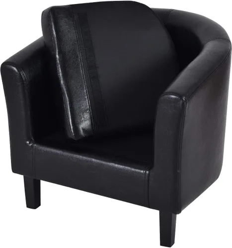Vista 3 de Silla de brazo de cuero PU sofá individual bañera barril Club asiento muebles con cojín (negro)