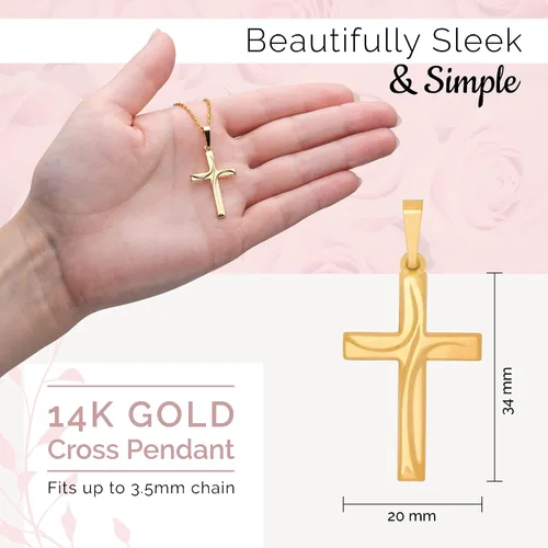 Vista 4 de MAZZERI Colgante de cruz de oro de 14 quilates, dijes religiosos de oro hipoalergénico para hombres y mujeres, hecho a mano en los Estados Unidos