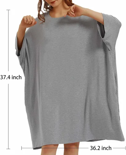 Vista 3 de KFUBUO Camisón de bambú para mujer, talla grande, camiseta de manga corta, con bolsillos