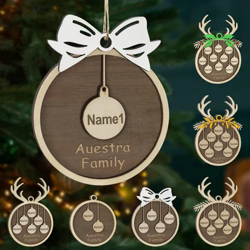 Vista 61 de Adornos de Navidad personalizados, familia de 1 nombre, adornos de Navidad de madera personalizados, decoración personalizada, decoración de árbol
