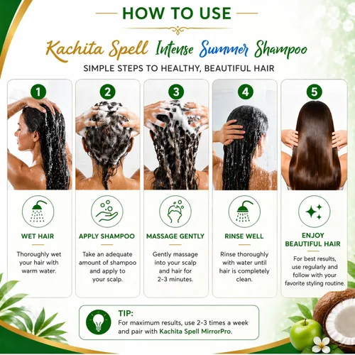Vista 6 de Kachita Spell Nuevo Champú Hidratante Hidratante Intenso Verano Sin Sulfatos y Parabenos Para Cabello Seco Medio a Grueso, Color Tratado Hecho