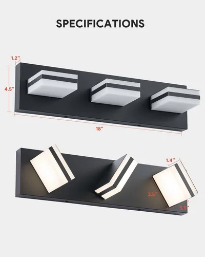 Vista 6 de VONLUCE Lámpara de tocador de baño, 3 luces LED modernas de tocador, luz de baño ajustable 3CCT con función de memoria, pantallas giratorias