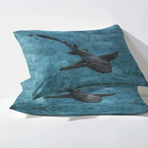 Vista 3 de Juego de sábanas de tiburón tamaño individual, sábanas de animales oceánicos, sábanas y fundas de almohada estampadas de 3 piezas, sábana bajera
