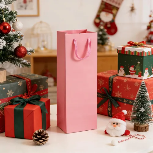 Vista 7 de SEUNMUK Paquete de 30 bolsas de regalo para botellas de vino rosa, 13.8 x 4.3 x 3.5 pulgadas, papel fuerte grueso de 250 GSM con asas para fiestas