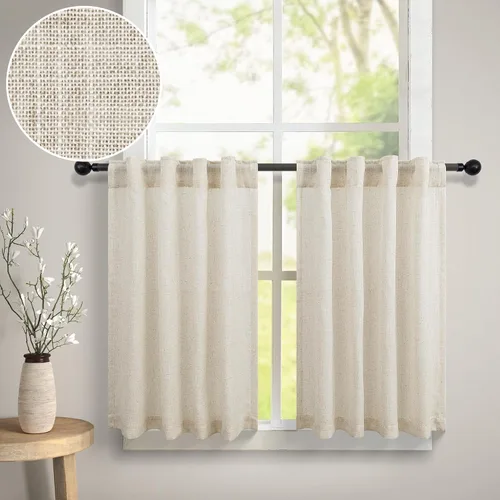 Vista 10 de DANCURTON Cortinas de cocina y cafetería de 24 pulgadas de largo, 2 paneles con pestaña trasera y bolsillo, cortinas cortas de lino con filtrado