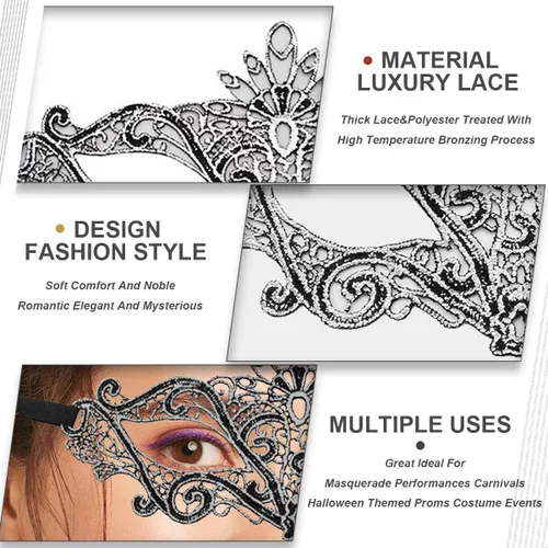 Vista 3 de Máscara de máscaras para mujeres parejas y hombres máscara para carnaval Halloween máscara de ojos de encaje para fiesta baile de graduación bar