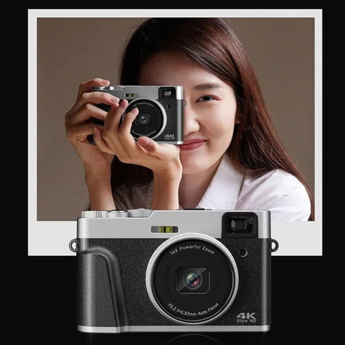 Vista 9 de Asixxsix Cámara digital 4K 48MP, 2. pantalla 16X zoom óptico anti vibración retro cámara de vlogging con visor flash dial cámaras compactas de punto