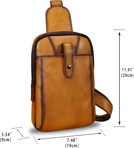 Vista 4 de LRTO Bolso de cuero genuino para hombres y mujeres, mochila bandolera de cuero real, bolso cruzado de hombro a la moda