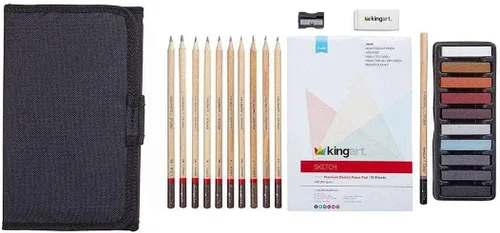 Vista 4 de KINGART Juego de 25 lápices y pasteles de grafito y carbón para adultos, adolescentes, principiantes a profesionales, ideal para sombrear, mezclar