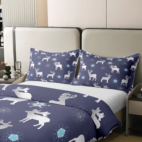 Vista 28 de Funda de edredón de árbol de Navidad 100% algodón natural, juego de ropa de cama de copos de nieve de Navidad para niños y niñas, funda de edredón