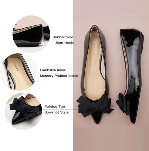 Vista 4 de C.Paravano Zapatos planos con lazo puntiagudo para mujer, cómodos y elegantes, zapatos sin cordones para uso casual y oficina