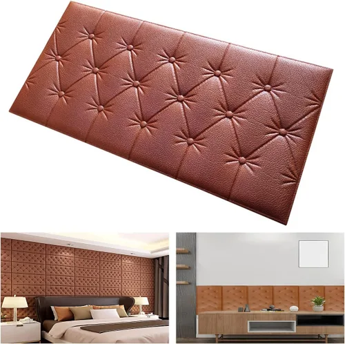 Vista 7 de Paneles de pared de espuma autoadhesivos 3D, 23.6 x 11.8 pulgadas, decoración de revestimiento de cuero, anti-colisión, cojín suave para cubrir Azul