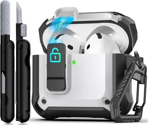 Vista 187 de R-fun Funda de carga compatible con AirPods de 2ª generación 2019, 1ª generación 2016, protección completa contra caídas, tapa desplegable