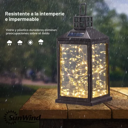 Vista 2 de Luces de Farol Solar para Exteriores SUNWIND Lámpara de Mesa Solar Impermeable Iluminación Colgante con 40 LEDs Blancos Cálidos para Decoración
