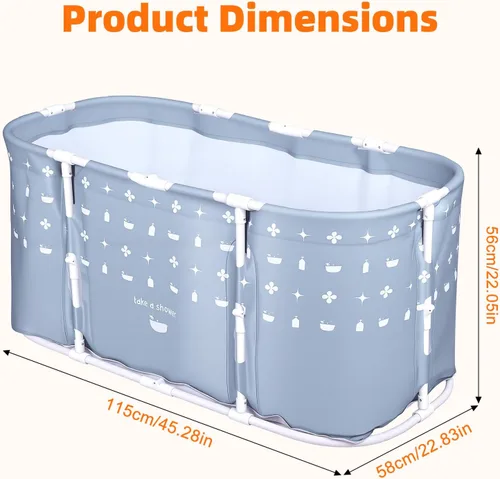 Vista 2 de Bañera plegable para adultos 45"x22.8"x22" Gris