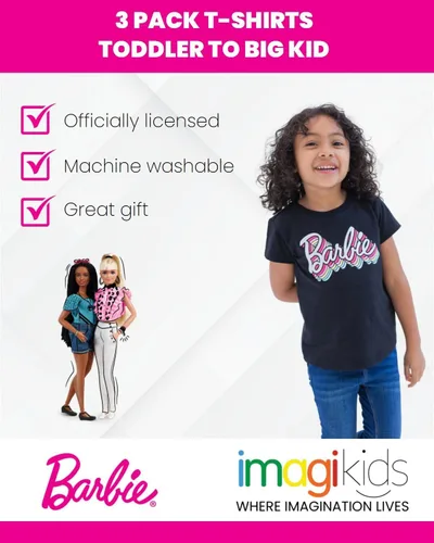 Vista 2 de Barbie Paquete de 3 camisetas para niñas de niños pequeños a grandes