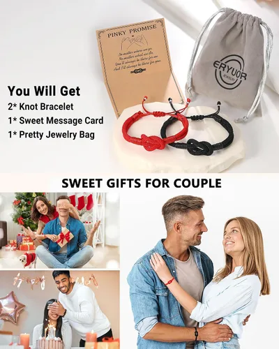 Vista 6 de Eryuor Pinky - Pulseras de nudo de promesa, regalos para parejas, Navidad, aniversario, día de San Valentín, regalos para hombres, mujeres, novio