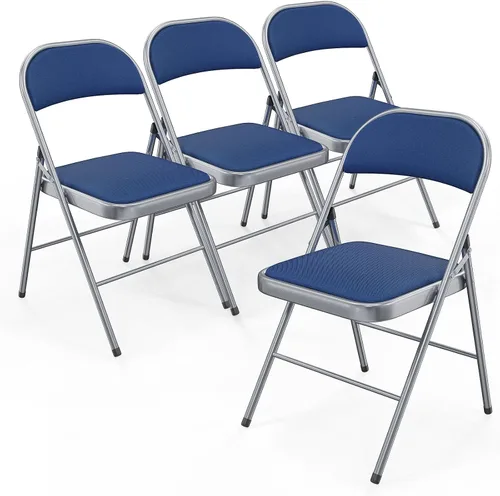 Vista 11 de Bonnlo Silla plegable, sillas plegables acolchadas de tela con cojín, respaldo y marco de acero para interiores y exteriores, comedor, oficina, Negro