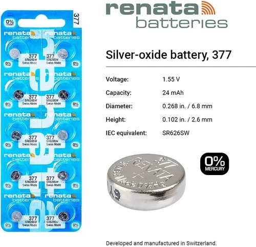 Vista 2 de Renata 377 SR626SW Baterías - Batería de reloj de óxido de plata de 1.55V 377 (2 unidades)