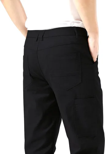 Vista 8 de Plaid&Plain Pantalones caqui elásticos de ajuste recto con bolsillo lateral y cintura elástica para hombre Negro