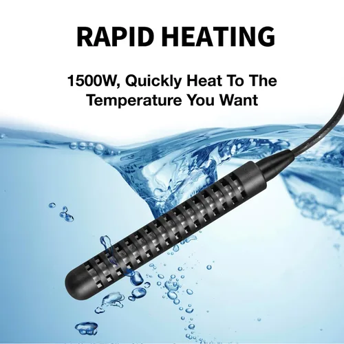 Vista 2 de GRILLME Calentador de agua de inmersión de 1500 W, calentador eléctrico portátil totalmente sumergible, calentador de cubo de 5 galones, 100%