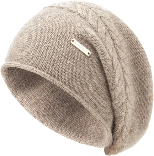 Vista 29 de Gorros de Punto Holgados para Mujeres de Cachemira Gorro de Esquí de Lana Tejida Suave y Cálido Gorro de Invierno A01-beige