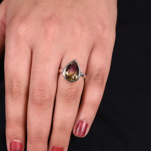 Vista 19 de PANOPLY Bio Pink Doublet Quartz Solid 925 Sterling Silver Ring for Women