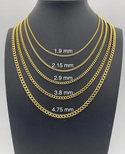 Vista 5 de JEWELHEART Cadena de eslabones cubanos de oro real de 14 quilates 0.075in 0.085in 0.114in 0.150in 0.187in collar con colgante de cadena cubana