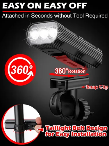 Vista 4 de Luces de bicicleta delanteras y traseras, juego de luces LED recargables para bicicleta de noche, 5+5 modos de iluminación, IPX5 impermeable, USB