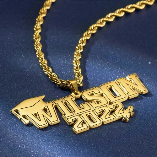Vista 3 de AILIN Collar de graduación personalizado de clase 2023 con nombre de acero inoxidable, gorra de soltero con nombre, regalo para hombres, novios