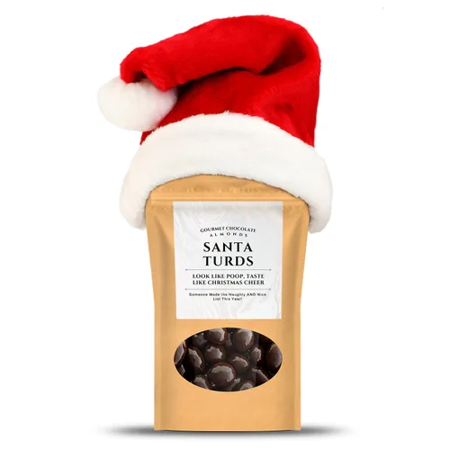 Vista 7 de Almendras de chocolate oscuro de Santa Turds, regalos gourmet de Kepperton para hombres, divertidos dulces navideños para adolescentes, rellenos