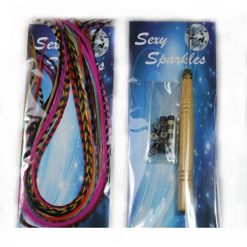 Vista 3 de Kit de extensión de pelo de plumas: 10 plumas de gallo auténticas multicolor largas, todas las plumas individuales, que van de 7 a 11 pulgadas