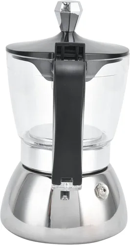 Vista 9 de Cafetera para estufa, olla de acero inoxidable, 4 tazas de acero inoxidable, cafetera de moka para cocina, suministros de cocina