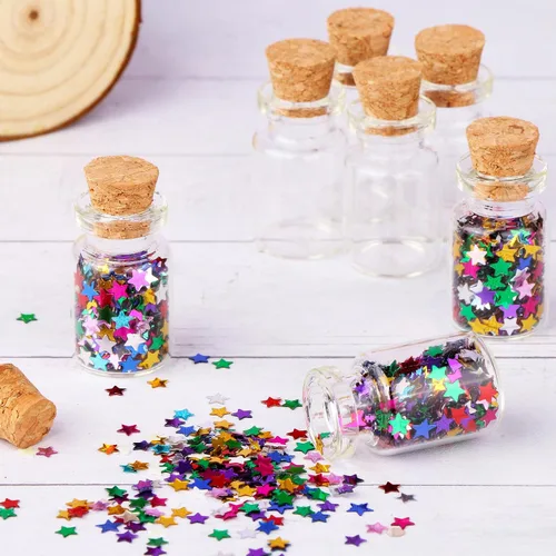 Vista 6 de MaxMau 100 frascos pequeños con corchos de 0.1 onzas líquidas, tapones de corcho, pequeñas botellas de vidrio transparente, mini frascos