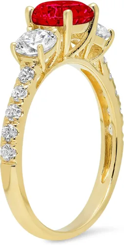 Vista 2 de Anillo de oro amarillo de 14 quilates con diseño de rubí rojo de imitación impecable, ideal VVS1 de 2 quilates, talla solitario de corte redondo, 3